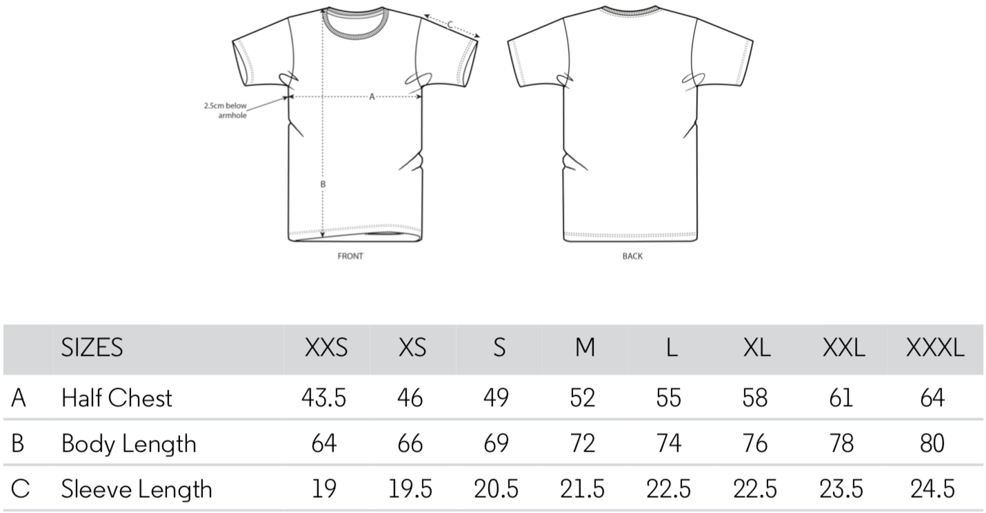 Misfits Inc Organic Cotton T-Shirt Size Guide